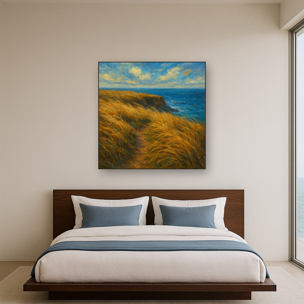 Wild Coastal Grasses on Windswept Bluff Fine Art Oil Painting - View 3