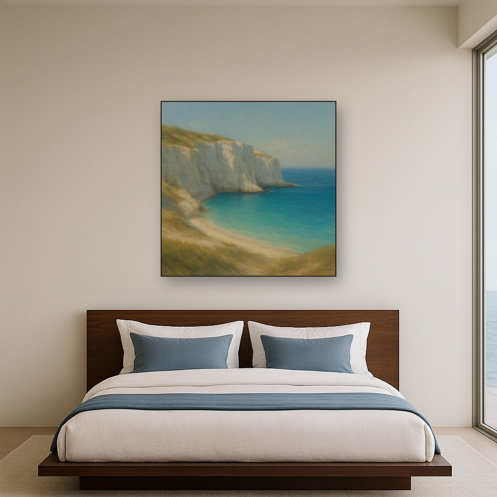 Mediterranean White Cliffs & Turquoise Cove No. 14 Oil Painting - View 3
