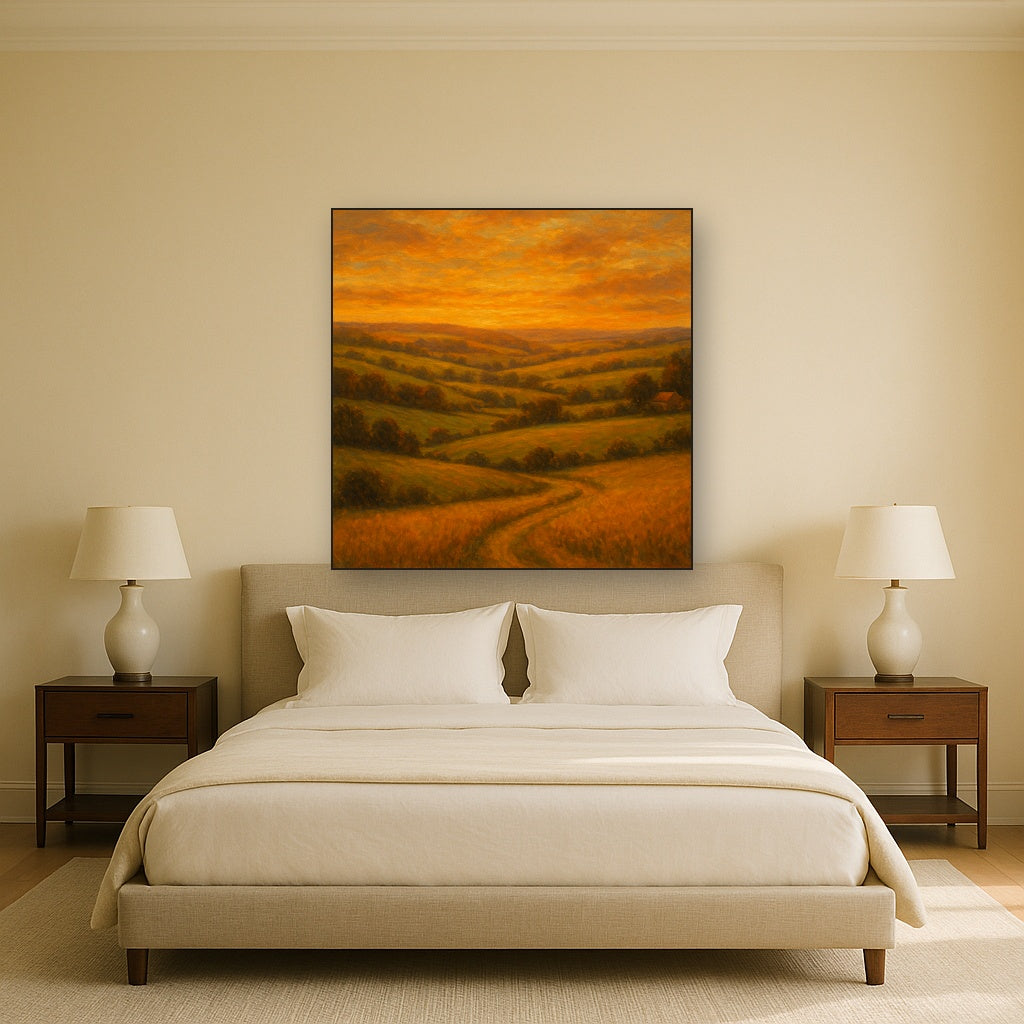 Rolling Pastoral Hills in Warm Golden Sunset No. 8 Fine Art Oil Painting - View 3