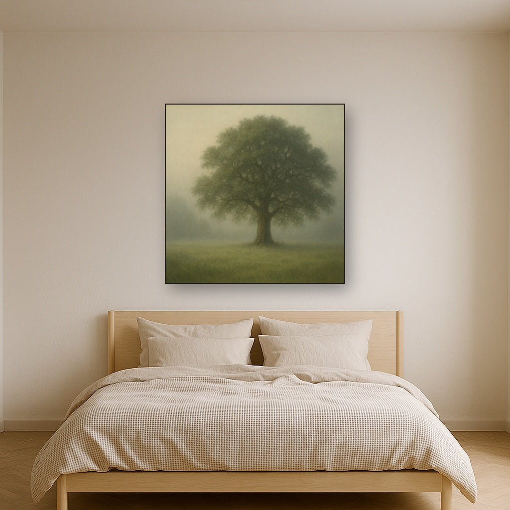Ancient Solitary Oak in Morning Fog No. 8 Oil Painting - View 3