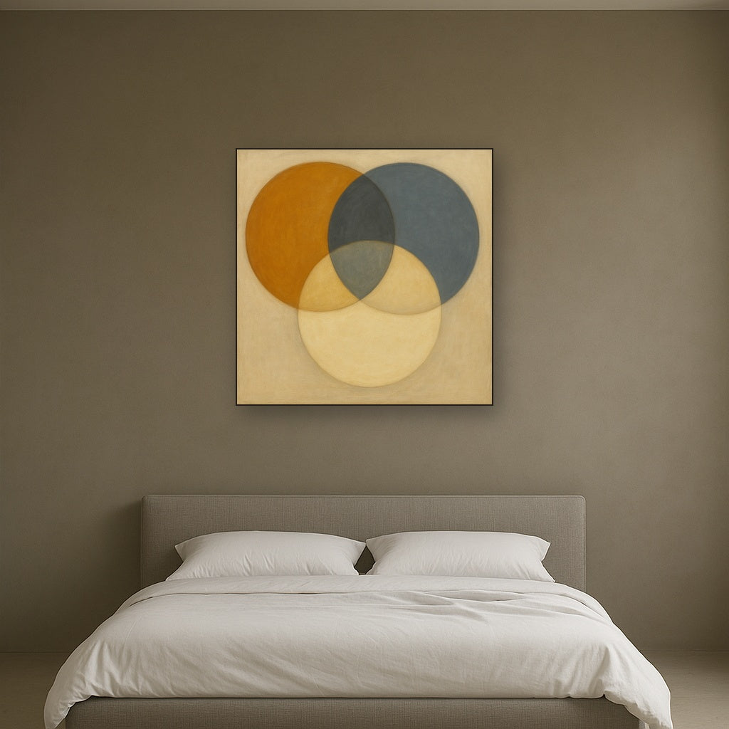 Intersecting Discs in Burnished Ochre & Slate No. 6 Fine Art Oil Painting - View 3