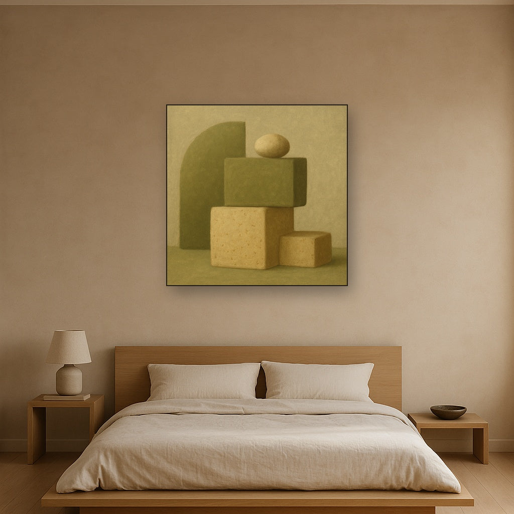 Muted Olive & Sandstone Geometric Balance No. 18 Oil Painting - View 3