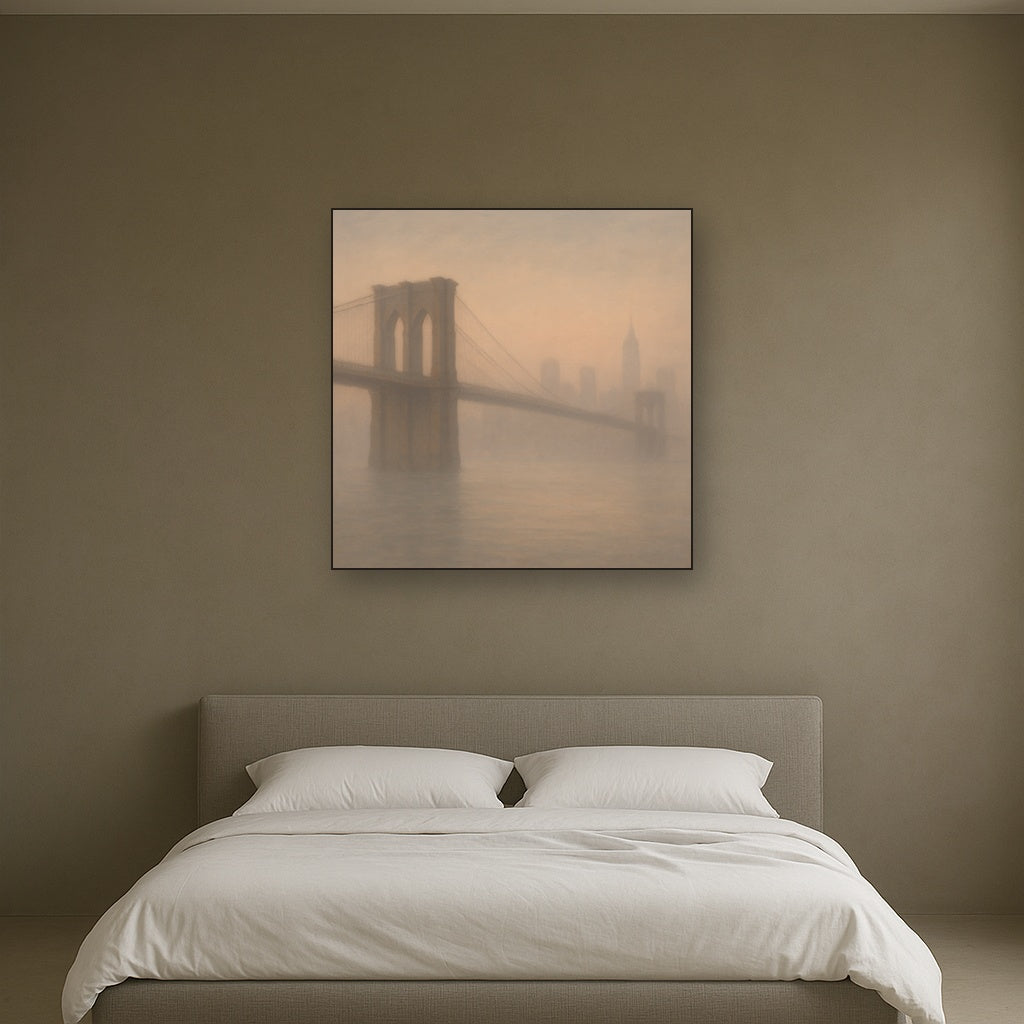 Brooklyn Bridge in Morning River Mist No. 4 Oil Painting - View 3