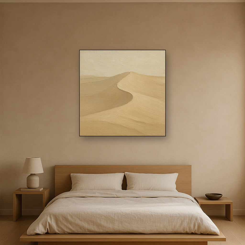 Monochrome Dune Ridge Minimalist Oil Painting - Styled in Master Bedroom