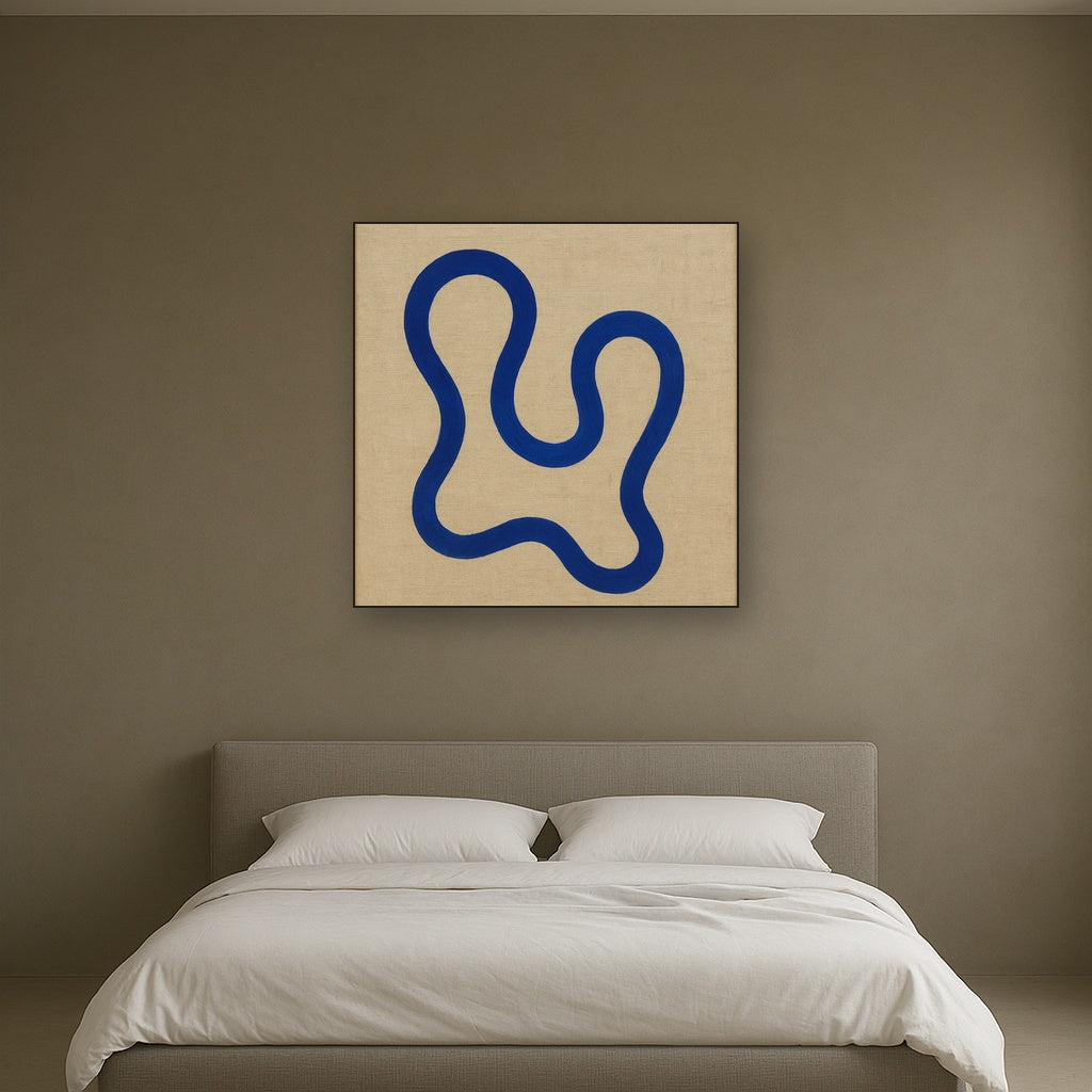 Cobalt Blue & Pale Oat Contour No. 8 - Modern Fine Art Oil Painting - View 3