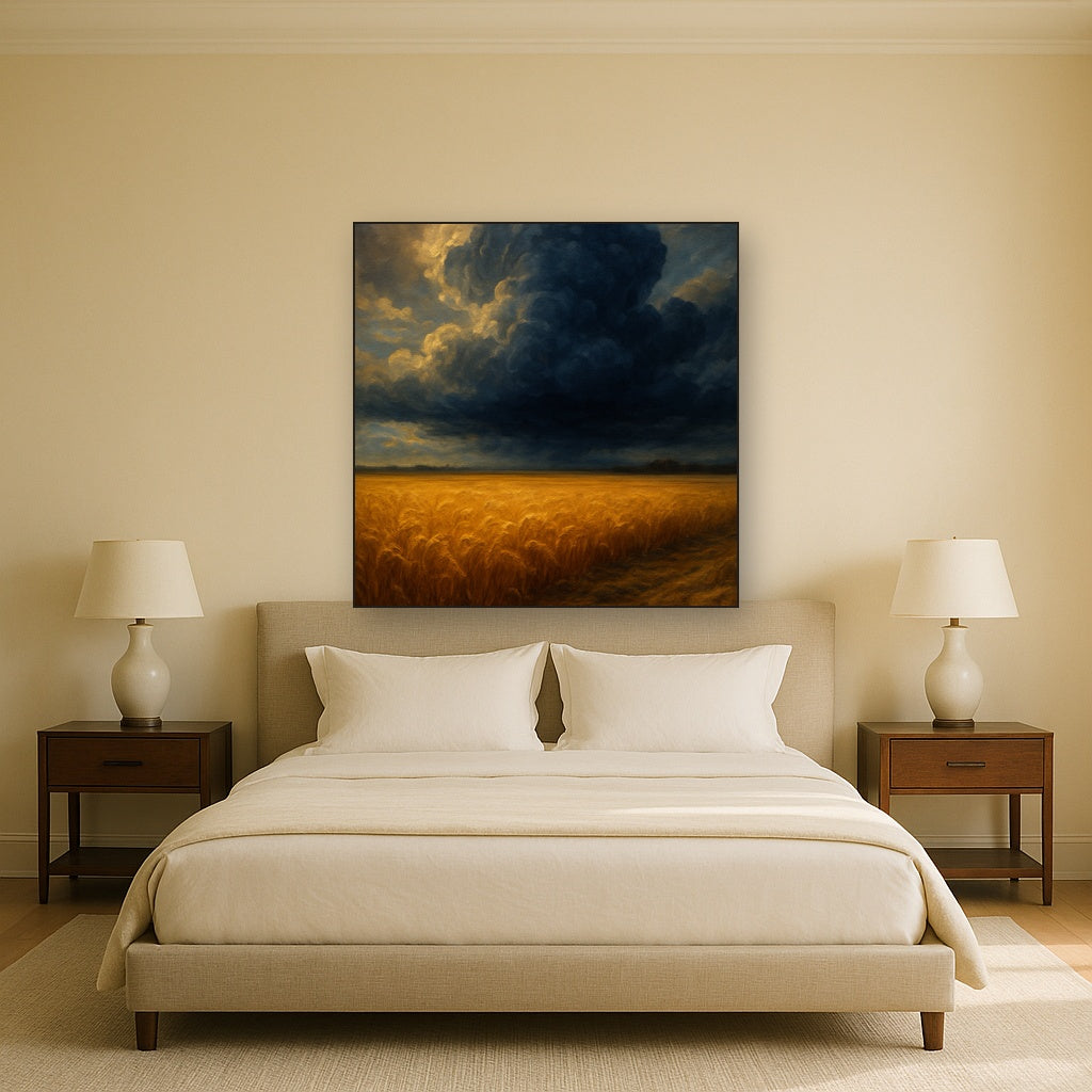 Harvest Wheatfield under Dramatic Thunderhead Sky No. 10 Fine Art Oil Painting - View 3