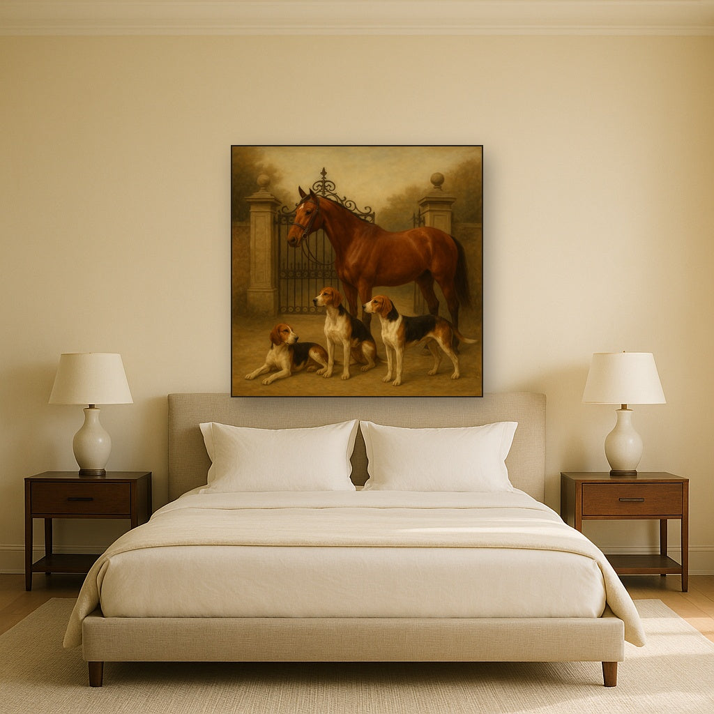 Hunting Hounds & Thoroughbred by Estate Gate No. 16 Oil Painting - View 3