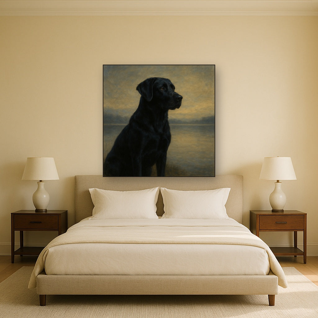 Black Labrador Retriever by Misty Lake Horizon No. 12 Fine Art Oil Painting - View 3