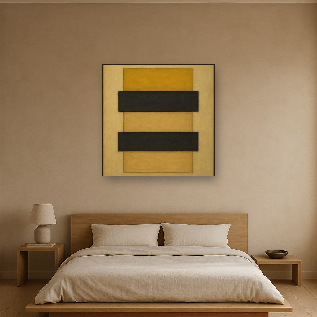 Stacked Horizon Blocks in Mustard & Charcoal No. 7 Oil Painting - View 3