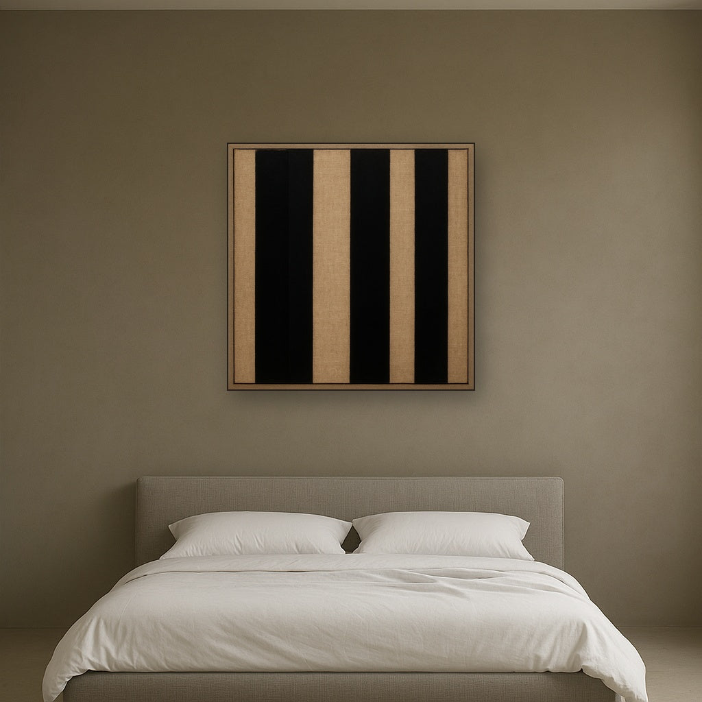 Minimalist Black Stripe & Raw Linen Rhythm No. 2 Fine Art Oil Painting - View 3