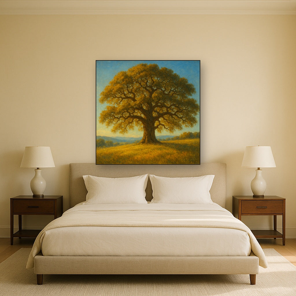 Old Oak Tree on Sunlit Meadow Ridge No. 3 Fine Art Oil Painting - View 3
