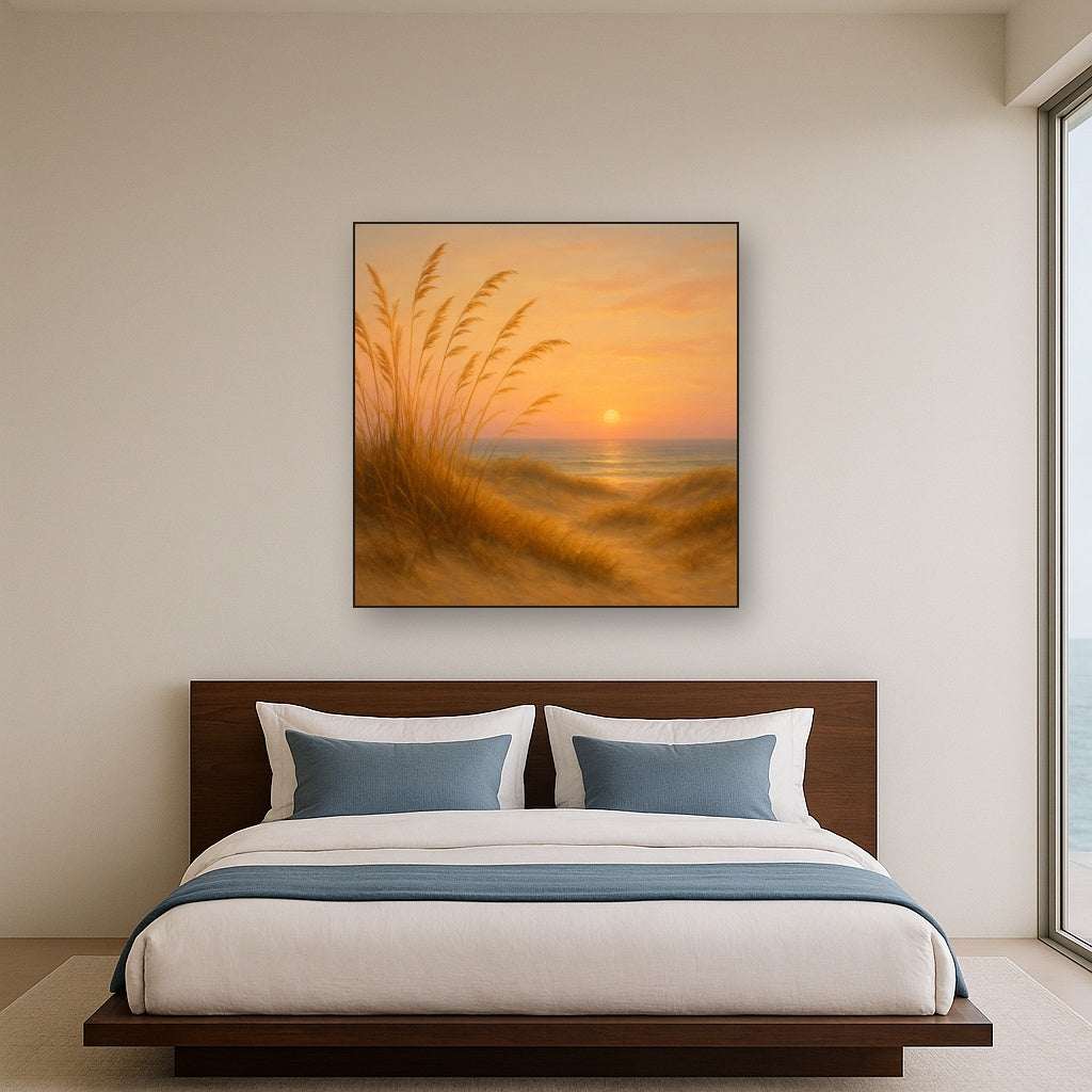 Sea Oats on Rolling Coastal Dunes at Sunset No. 12 Oil Painting - View 3