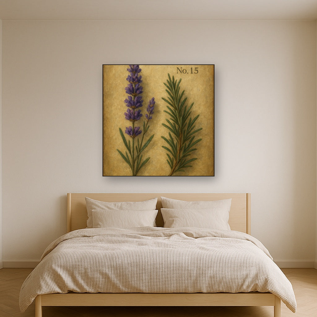 Vintage French Herbarium Lavender & Rosemary No. 15 Fine Art Oil Painting - View 3