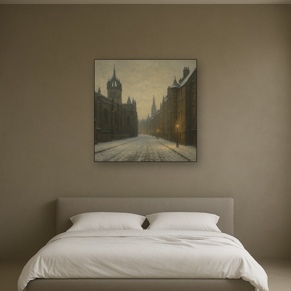 Edinburgh Old Town Royal Mile in Snow No. 2 Oil Painting - View 3