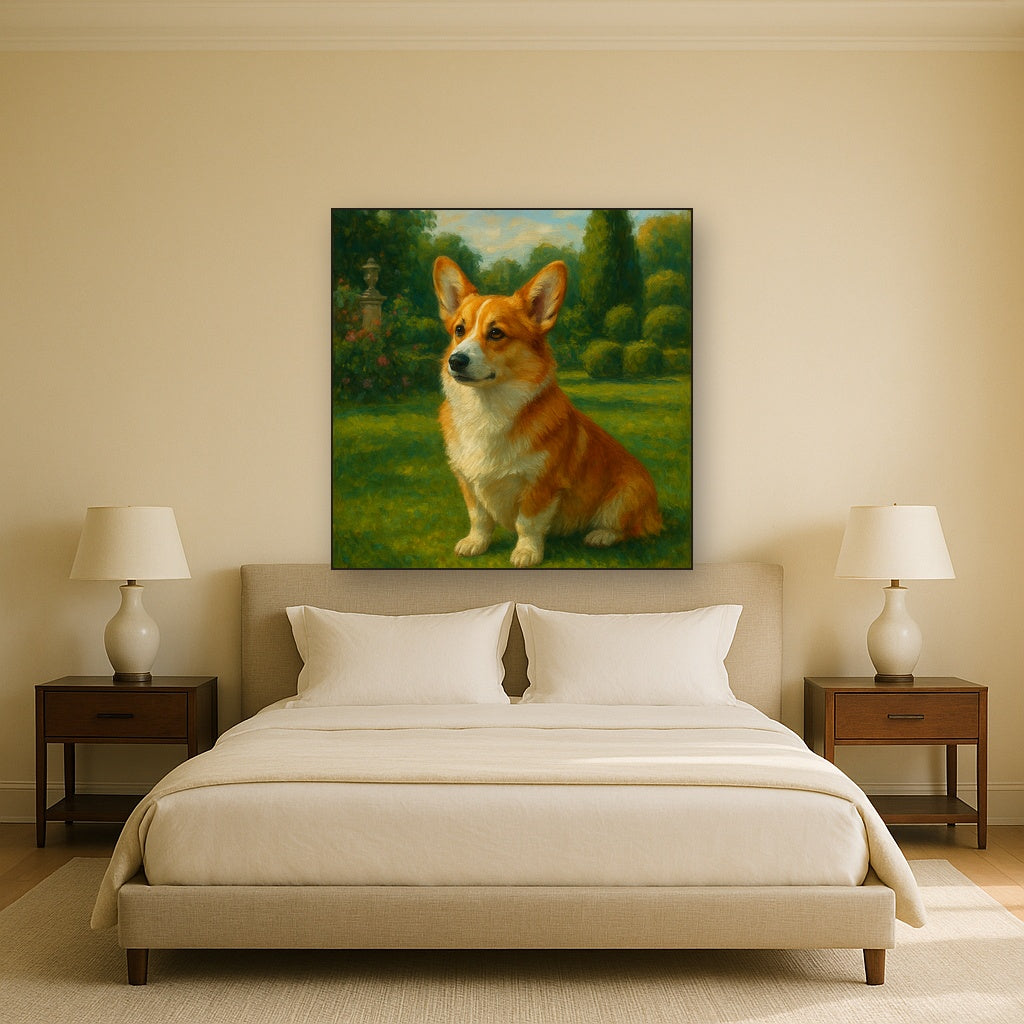 Pembroke Welsh Corgi in Royal English Garden No. 14 Fine Art Oil Painting - View 3