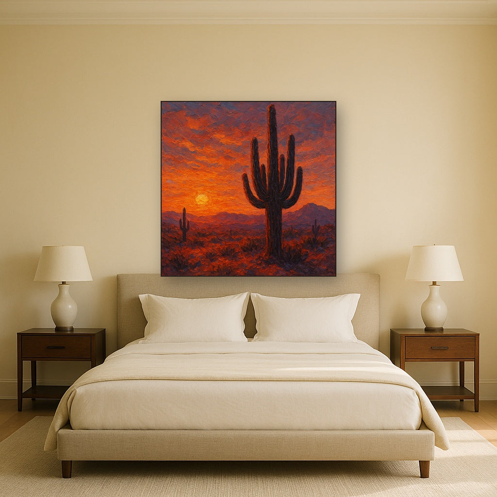 Sonoran Desert Saguaro Sunset Oil Painting - View 3