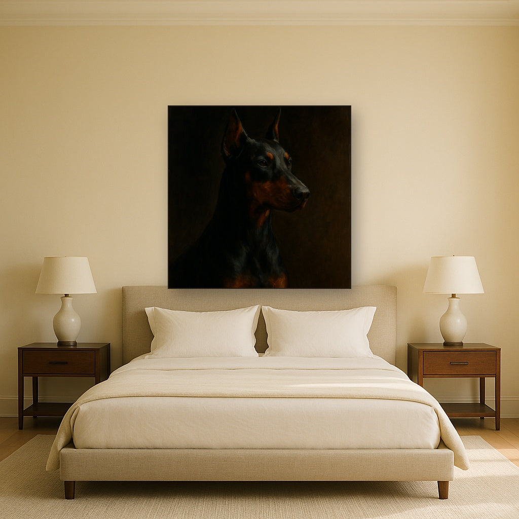 Alert Doberman Pinscher in Shadow & Light No. 6 Fine Art Oil Painting - View 3