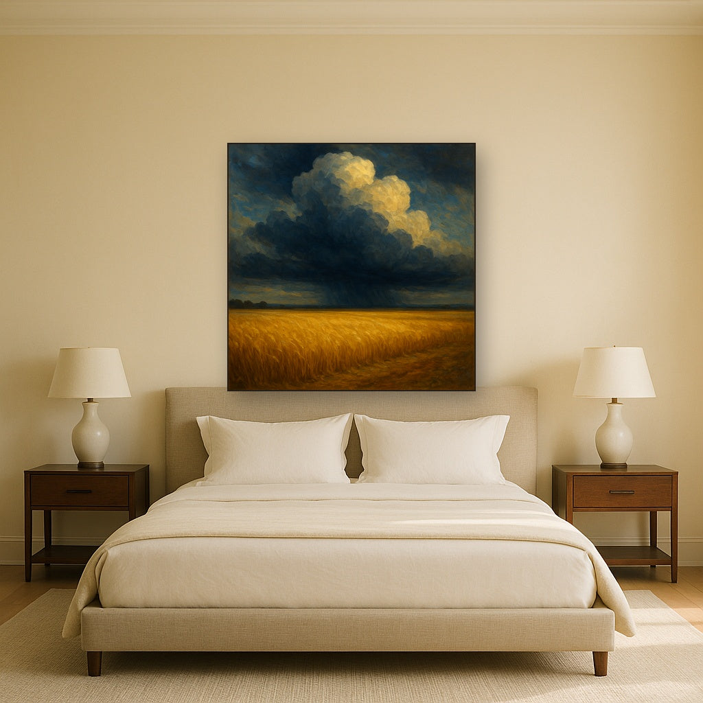 Harvest Wheatfield under Dramatic Thunderhead Sky No. 2 Fine Art Oil Painting - View 3