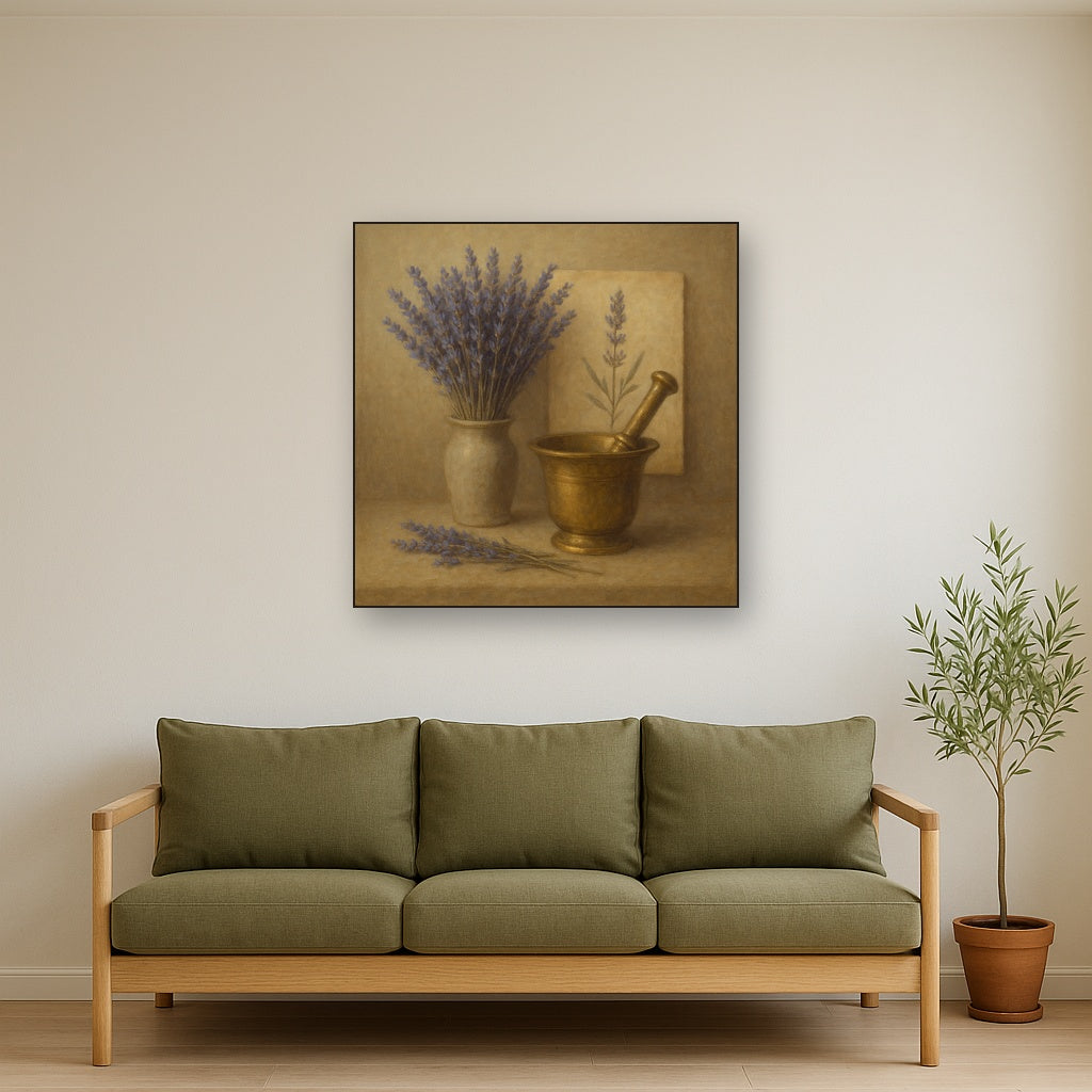 Lavender Herbarium & Mortar Study No. 4 Oil Painting - View 3