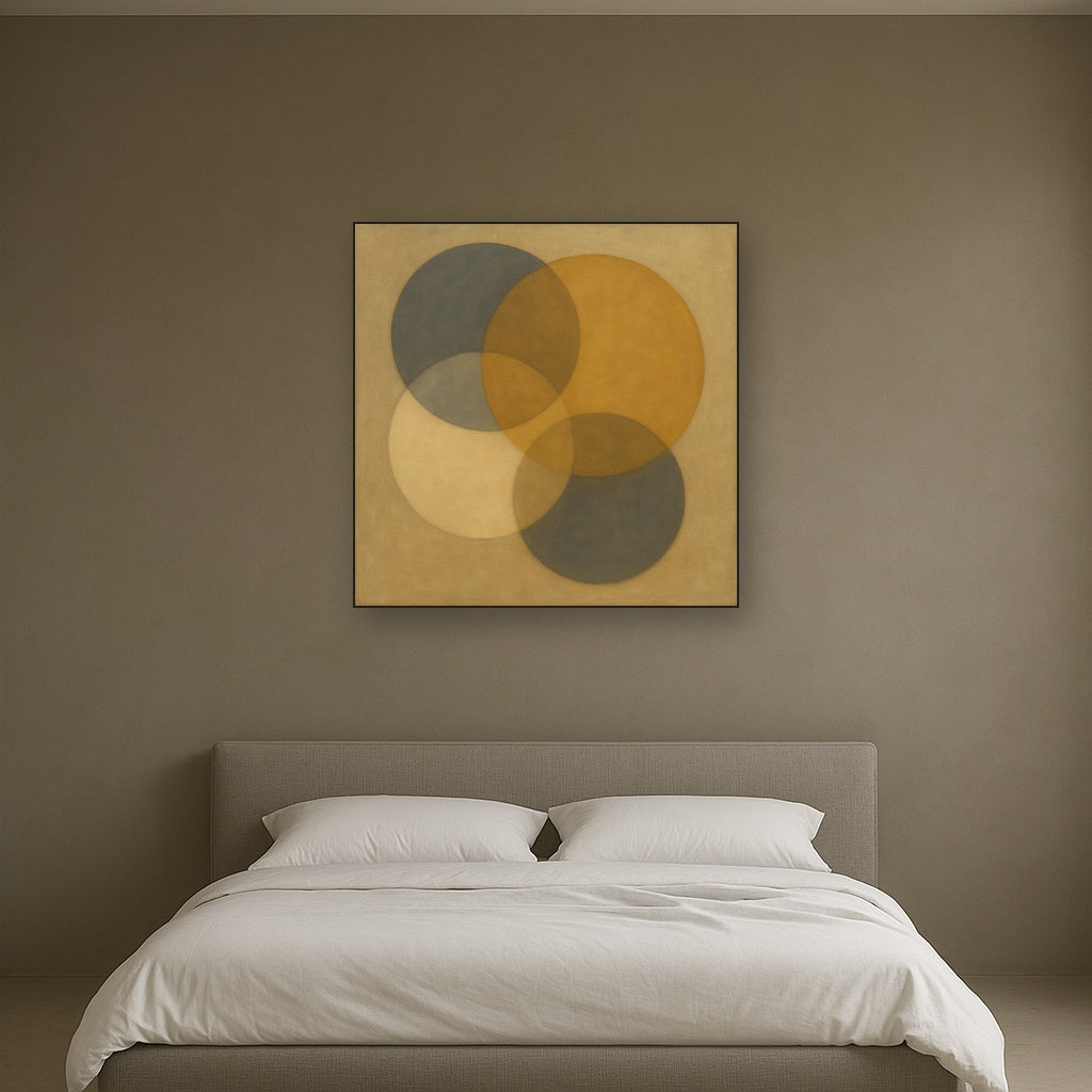 Intersecting Discs in Burnished Ochre & Slate No. 15 Fine Art Oil Painting - View 3