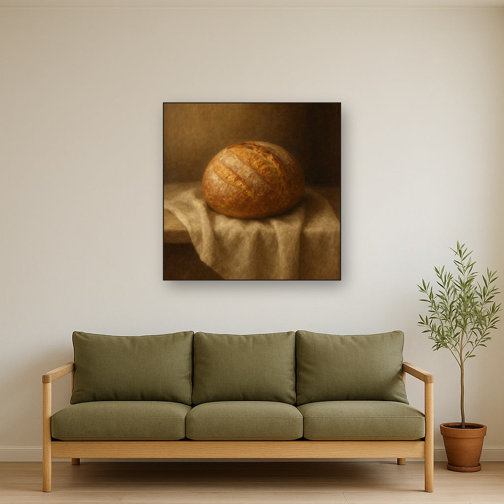 Artisan Sourdough Boule & Linen Drapery No. 5 Oil Painting - View 3