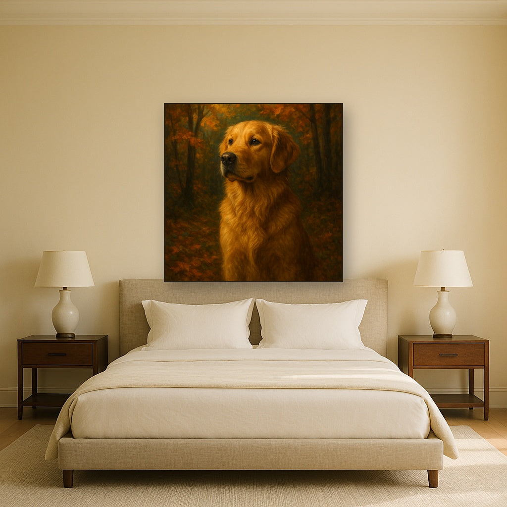 Noble Golden Retriever in Autumn Woods No. 15 Fine Art Oil Painting - View 3