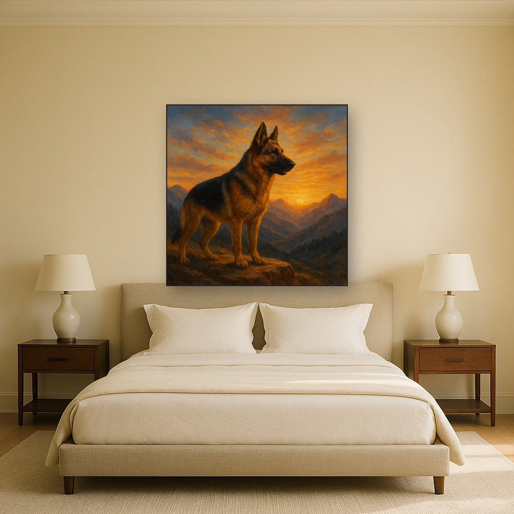 German Shepherd Standing in Alpine Sunset No. 10 Fine Art Oil Painting - View 3