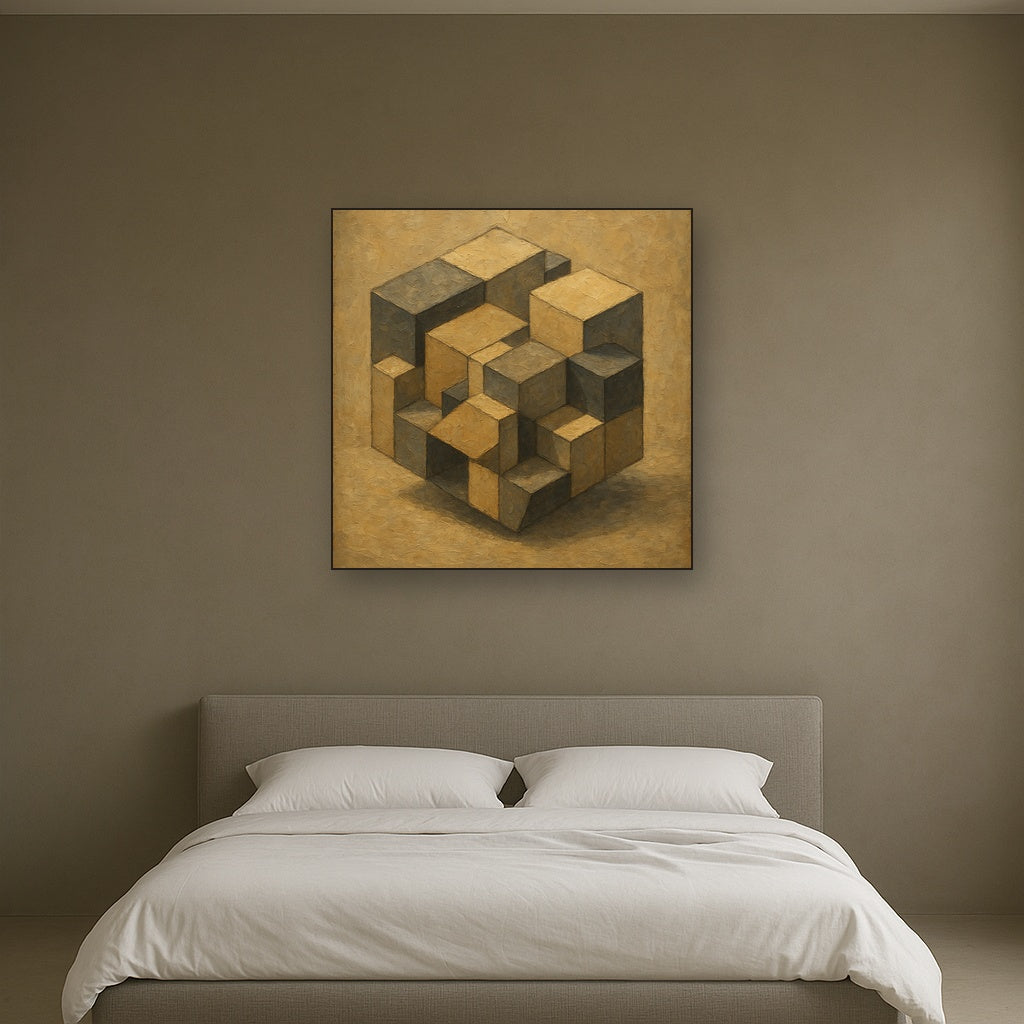 Deconstructed Cube Study Geometric Oil Painting - View 3
