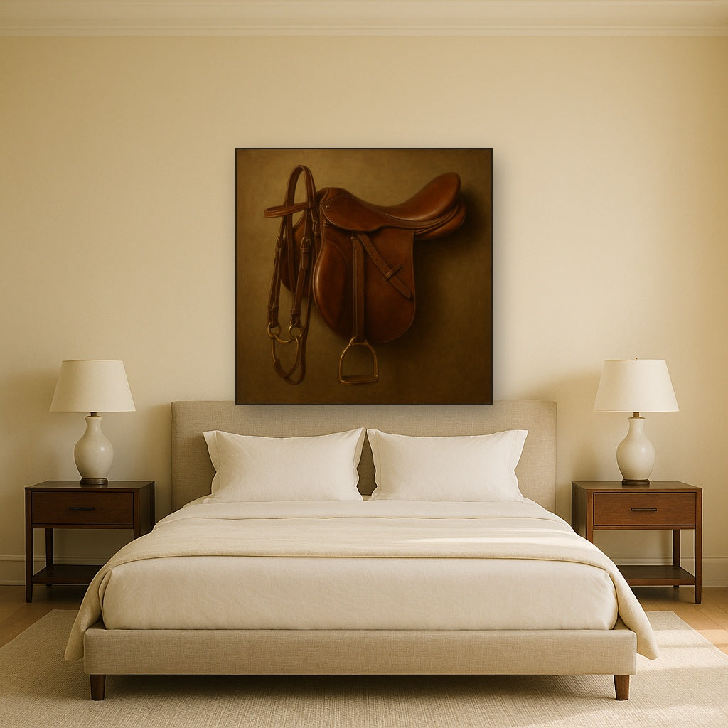 Vintage Bridle & Polished Leather Saddle No. 10 Oil Painting - View 3