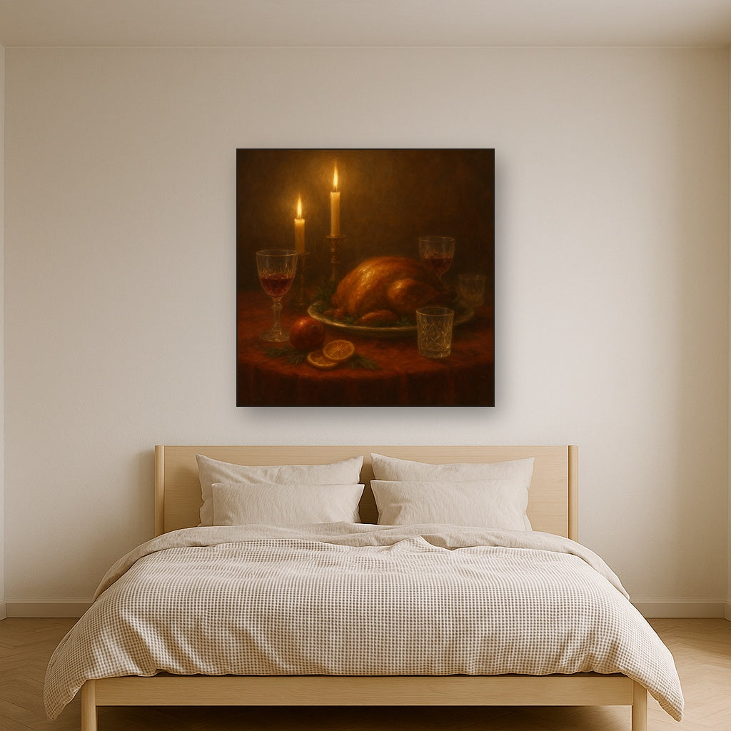 Candlelit Holiday Table & Vintage Glassware No. 7 Oil Painting - View 3