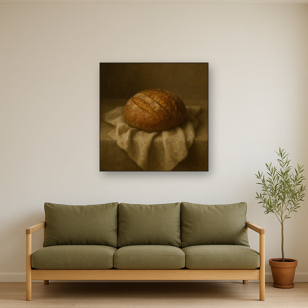Artisan Sourdough Boule & Linen Drapery No. 10 Oil Painting - View 3