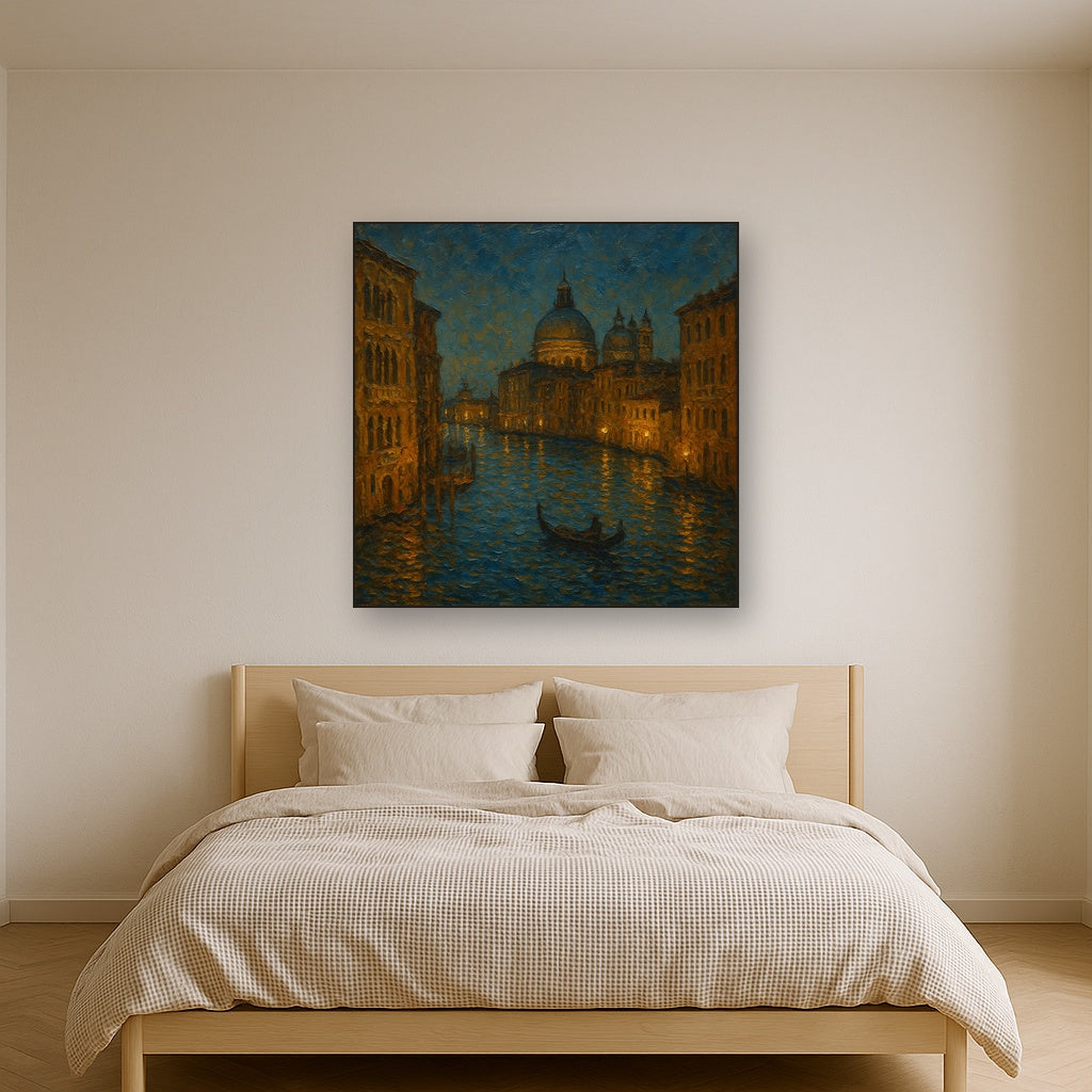 Vintage Venetian Grand Canal at Twilight No. 4 Oil Painting - Styled in Master Bedroom
