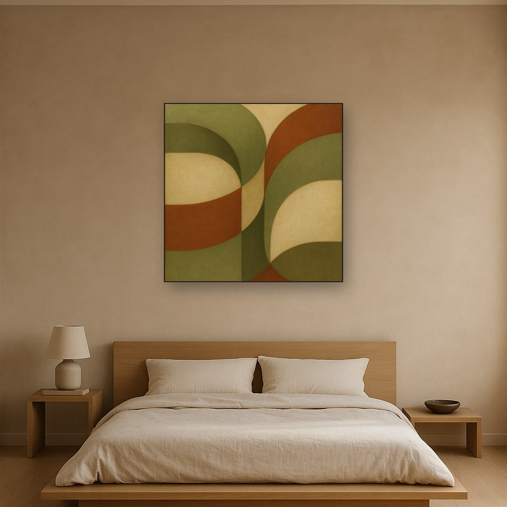 Intersecting Curved Forms in Olive & Rust No. 19 Oil Painting - View 3