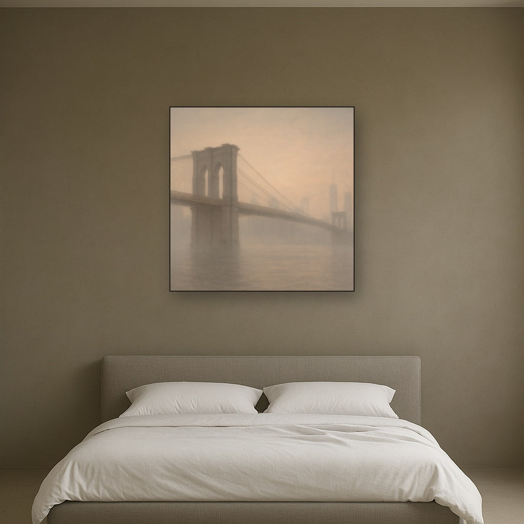 Brooklyn Bridge in Morning River Mist No. 28 Oil Painting - View 3