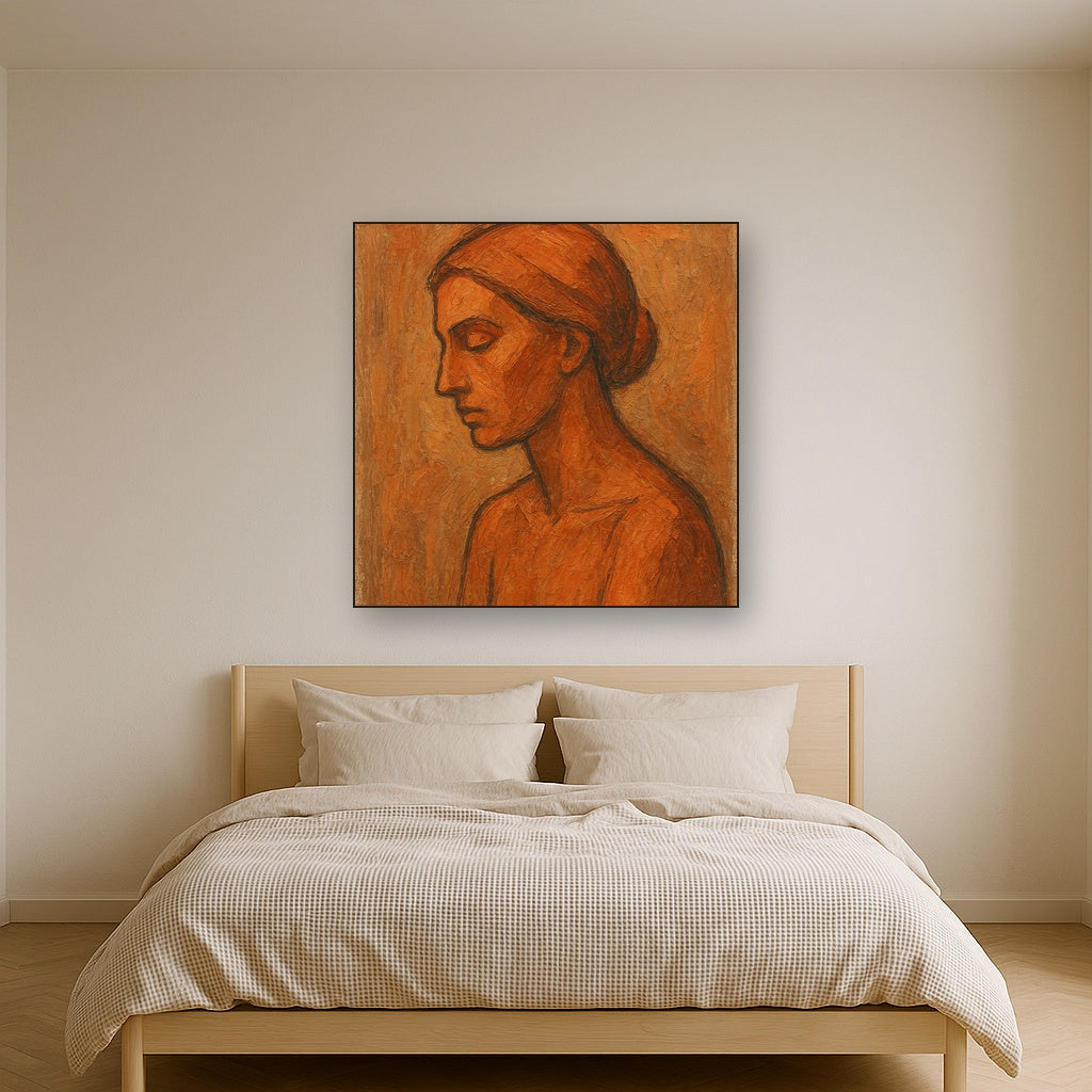 Contemplative Profile in Warm Clay Oil Painting - View 3