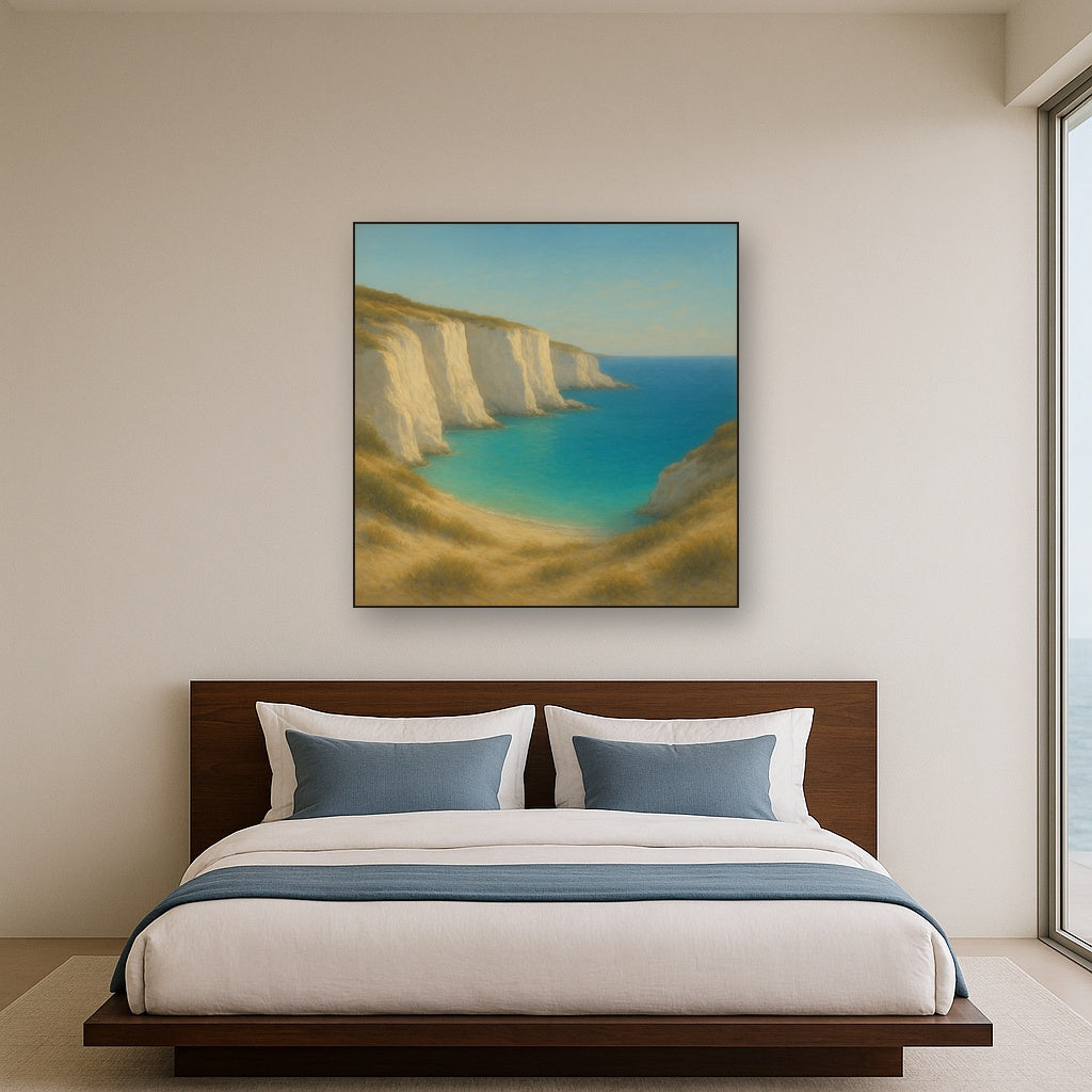 Mediterranean White Cliffs & Turquoise Cove Oil Painting - View 3