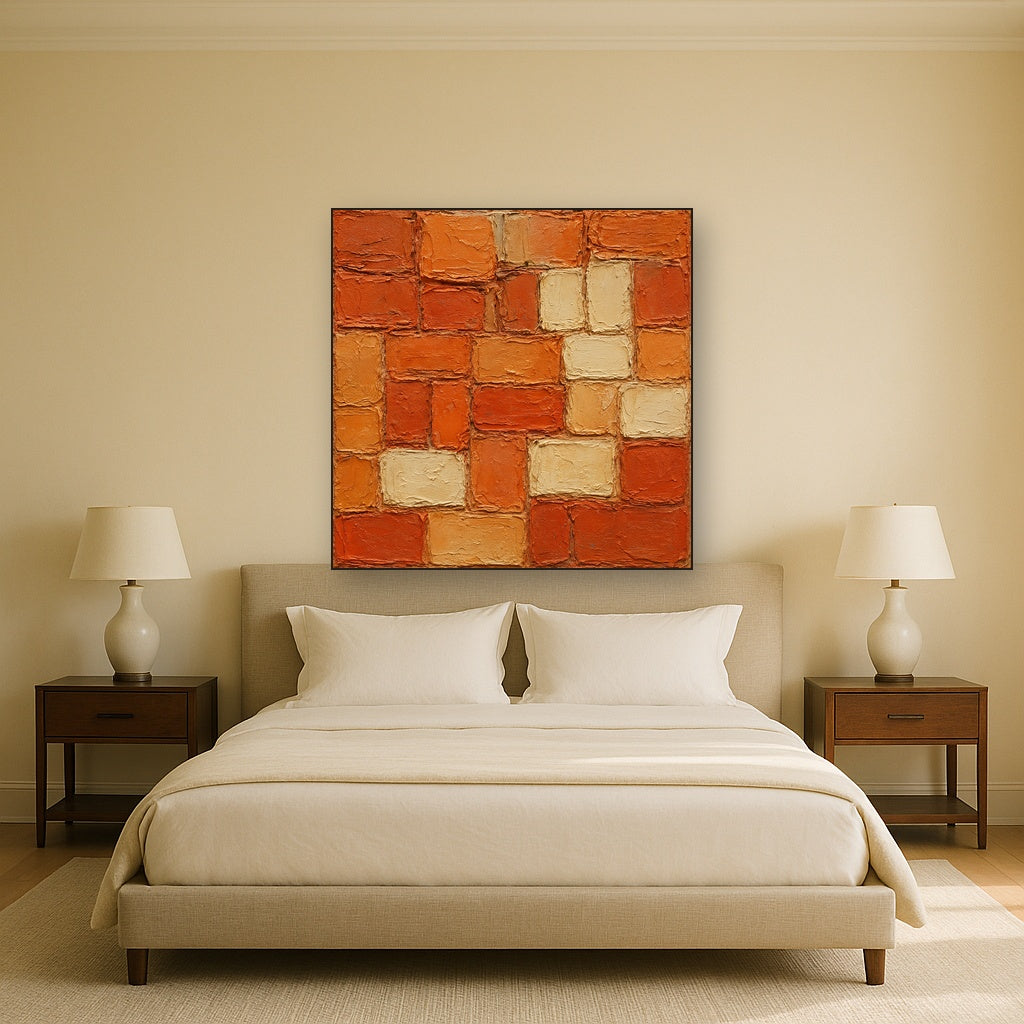 Terracotta Mosaic Heavy Impasto Oil Painting - Styled in Master Bedroom