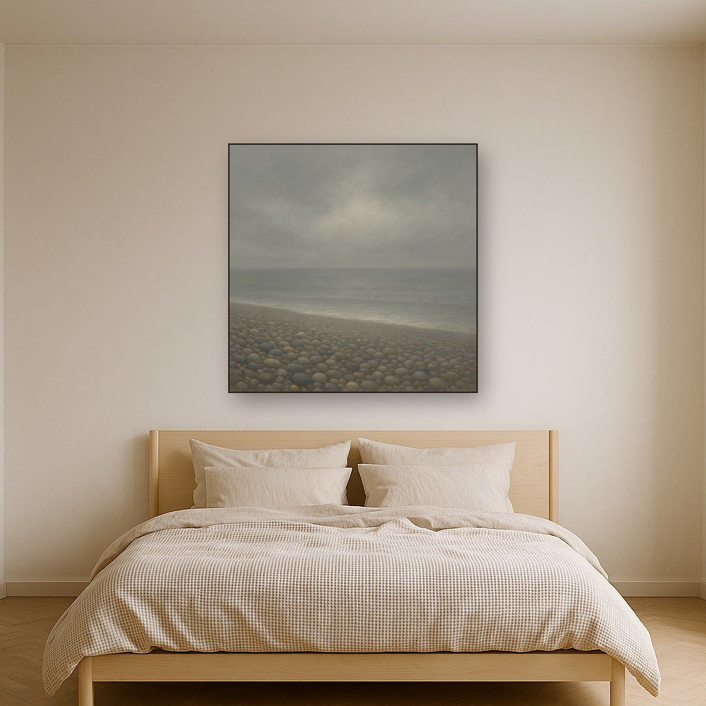 Overcast Coastal Fog & Wet Pebble Shingle No. 2 Oil Painting - View 3