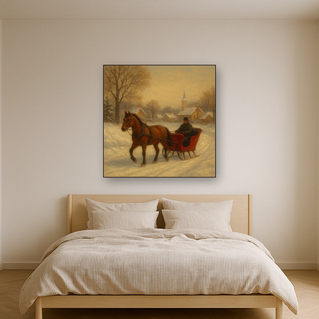 Horse-Drawn Sleigh on Village Snow Road No. 9 Oil Painting - View 3