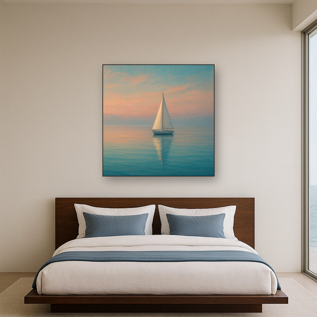 Solitary Sailboat on Vast Glass Horizon No. 5 Fine Art Oil Painting - View 3