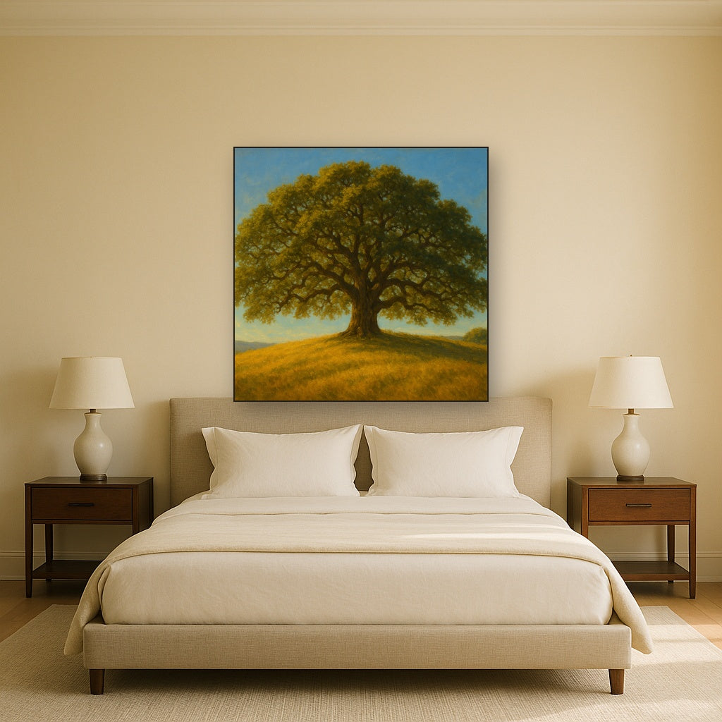 Old Oak Tree on Sunlit Meadow Ridge No. 5 Fine Art Oil Painting - View 3