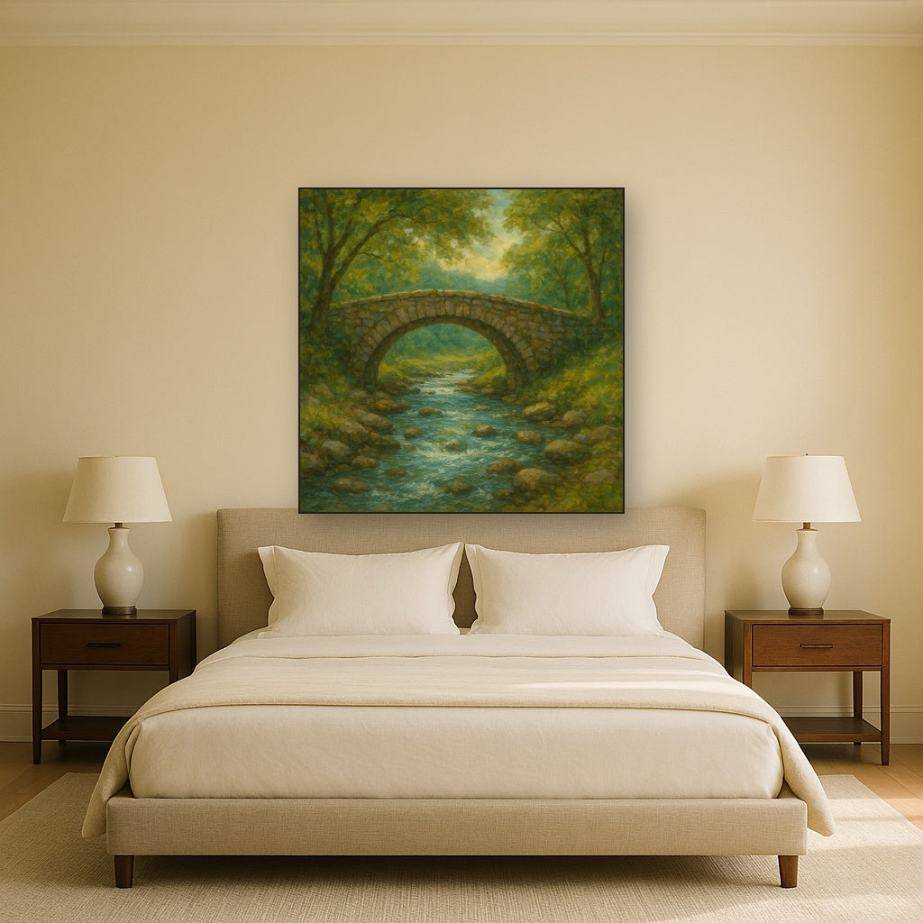 Old Stone Bridge over Bubbling Country Stream No. 10 Fine Art Oil Painting - View 3