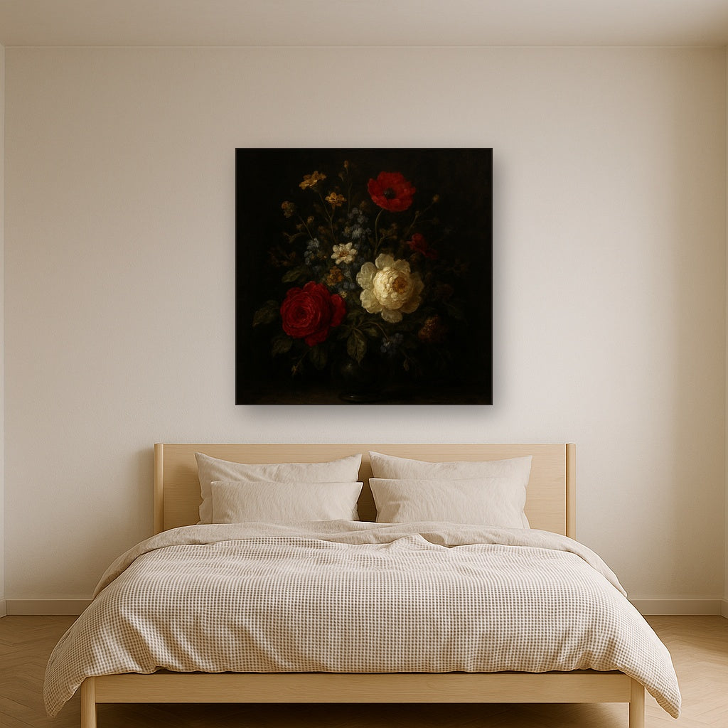 Moody Dutch Master Dark Floral Still Life No. 4 Fine Art Oil Painting - View 3