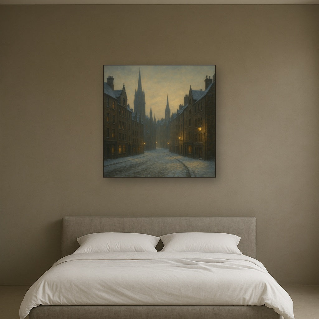 Edinburgh Old Town Royal Mile in Snow No. 20 Oil Painting - View 3