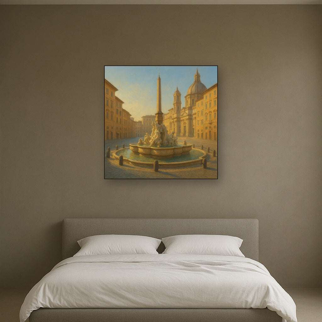 Rome Piazza Fountain in Morning Sunlight No. 27 Oil Painting - View 3