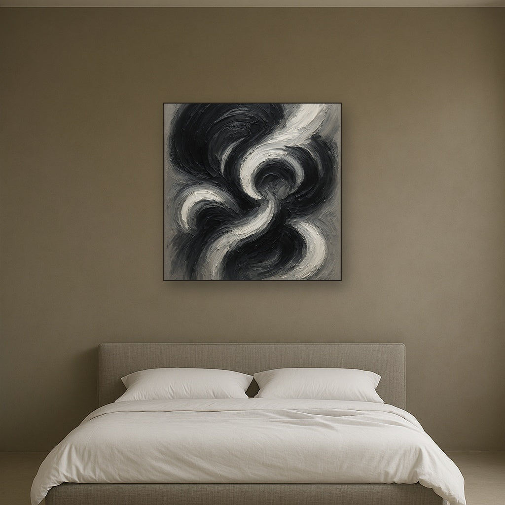 Kinetic Obsidian & Alabaster Abstract Oil Painting - View 3