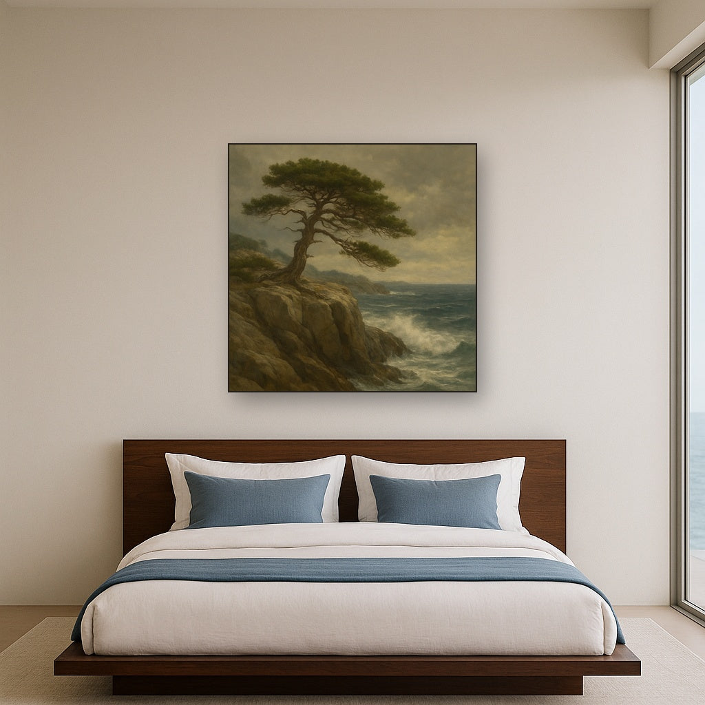 Wild Coastal Pine on Stormy Granite Cliff No. 6 Oil Painting - View 3