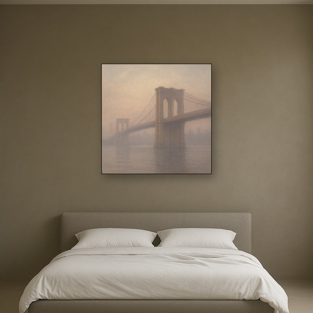 Brooklyn Bridge in Morning River Mist No. 6 Oil Painting - View 3