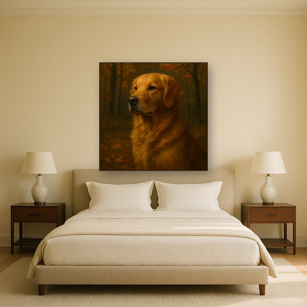 Noble Golden Retriever in Autumn Woods No. 11 Fine Art Oil Painting - View 3