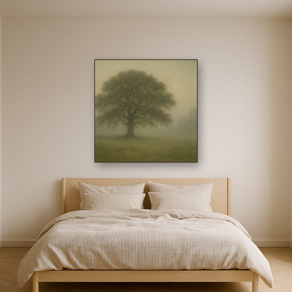 Ancient Solitary Oak in Morning Fog No. 5 Oil Painting - View 3